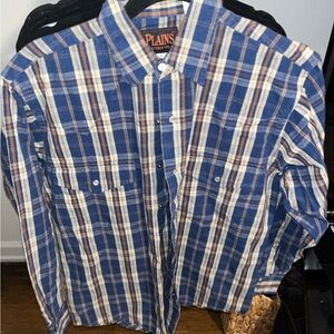 Vintage pearl snap Men's Blue Plaid Shirt